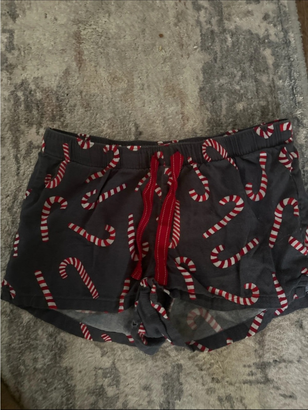 Old Navy Gray Candy Cane Print Sleep Shorts with Red Drawstring